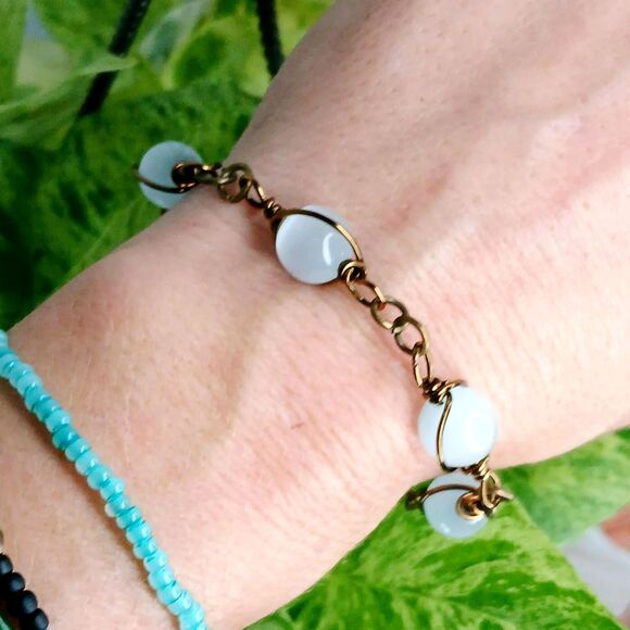 Boho Chic Selenite Crystal Bracelet, Adjustable Gemstone Wire Wrapped Bracelet - Picture 4 of 4